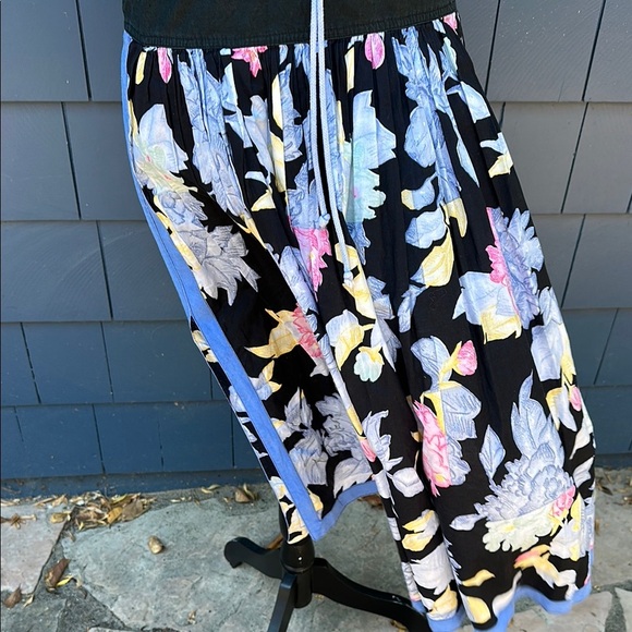 Vintage Chacok Floral V-Neck Dress with Blue Accents cotton side slits - Picture 6 of 13